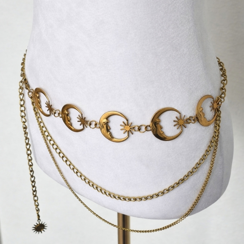 Vintage Gold Moon Sun Celestial Chain Belt NEW - Picture 4 of 10